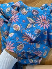 Blue Colorful Floral Print Fabric ~2.5yd Crafts Sewing DIY Art Material Fashion