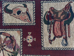 Fabric – Vintage Upholstery Tapestry Western Cowboy in Rope Frames 18″ L x 54″ W