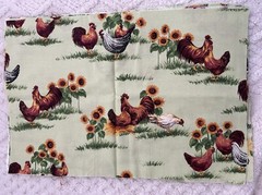 Roosters Chicken Farm Quilting Fabric Pieces Green Brown 18″ x 12″ Set of 6
