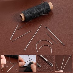 55Yards Waxed Thread with 7 Pcs Leather Needles for Hand Sewing 150D Black