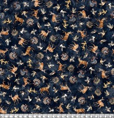 Quilting Treasures – Forest Field And Stream – Wildlife Toss – Navy, BTY