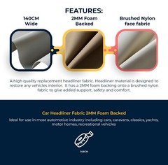 BLACK CAR HEADLINER FABRIC 2MM FOAM BACKED Automobile Trimmings Upholstery 140CM