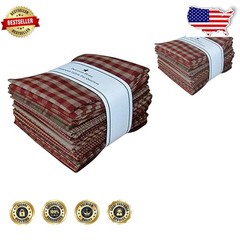 Authentic Homespun Red Tan 12pc Cotton Fat Quarters 18×22″ Plaid Stripes