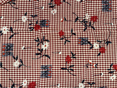 4+ yds Flowers Painted on Red Gingham Fabric Vtg 1996 Tandler Textiles 54″ wide