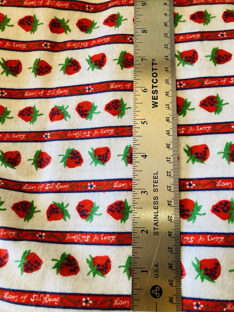 Striped Strawberries VTG Lanz of Salzburg Cotton Flannel Fabric 1Y x 44″W