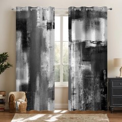Black and Grey Blackout Curtains, Abstract White Black Modern Window Drapes 2…
