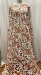 Hand Brushed Orange Paint Guipure Venice Lace Fabric 4.25 Yards Long 50″ Wide