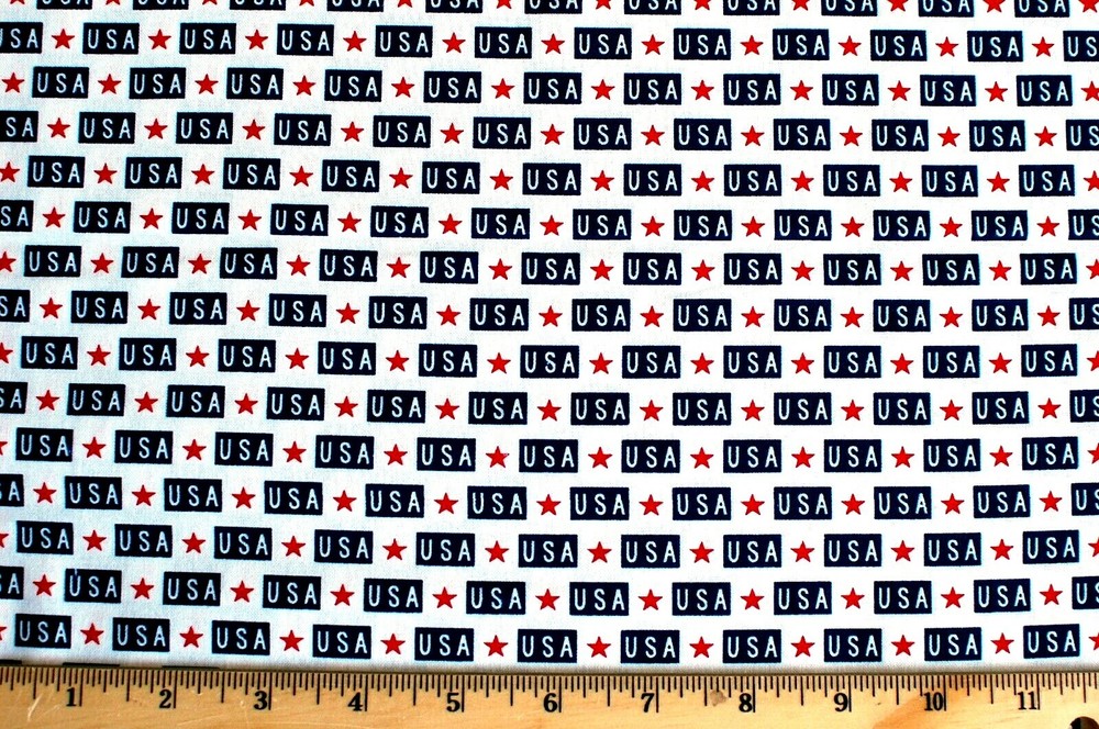 *BTY*PATRIOTIC FACE MASKS: NAVY “USA” & RED STARS 100% COTTON FABRIC 44X36″ 1 YD
