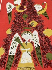 Michael Miller Fabric Panel Chinese Christmas Angel Tree Art Signed MCM Quilt