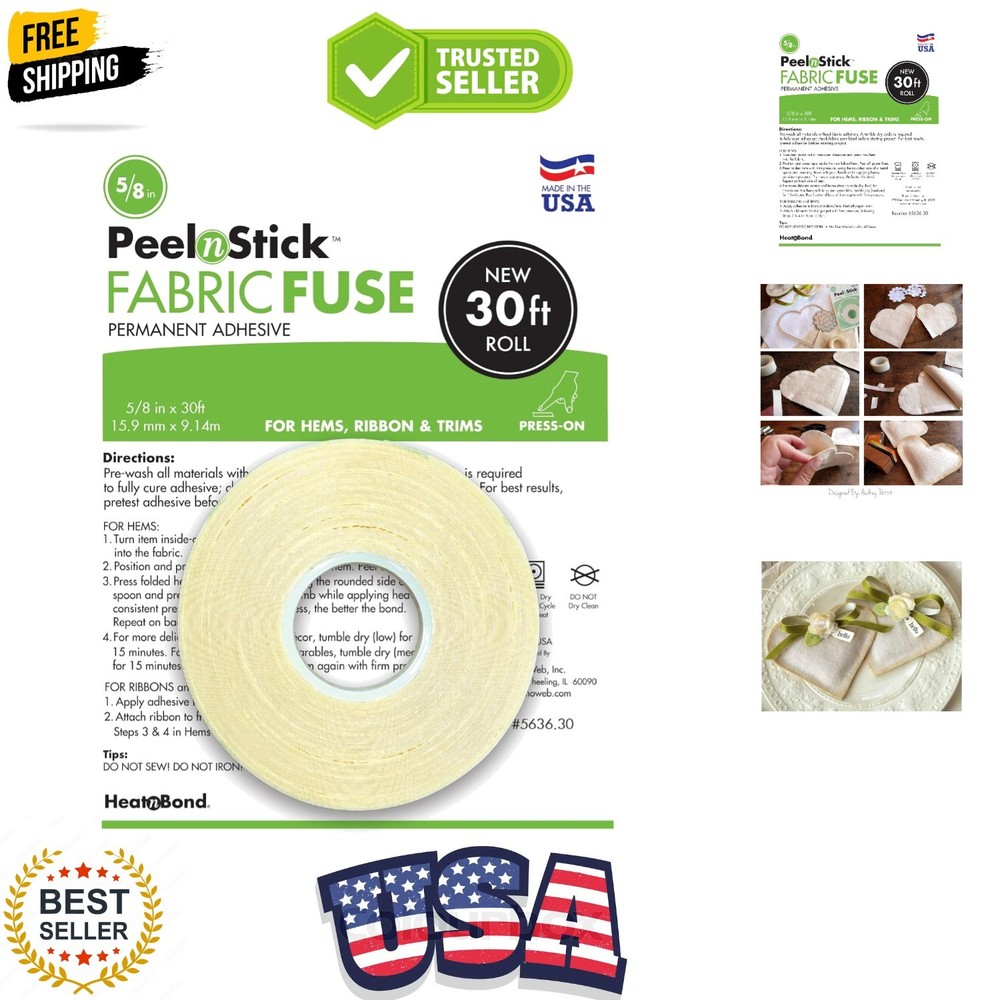 PeelnStick Fabric Fuse Hem Tape – Double Sided Fabric Adhesive – No-Sew, No-I…