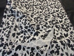 Vintage heavy cotton fabric black white hibiscus flowers upholstery crafts 5 Yds