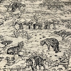 Classic Cottons Tigers Elephants Toile Black White Print Cotton Fabric 4 Yards