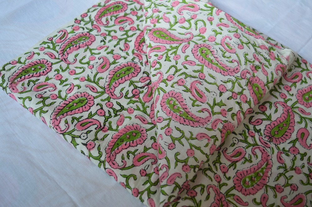 Hand Block Paisley Print 100%Cotton 5 Yard Fabric NO TARRIF CHARGES 100%✅ZK_161*