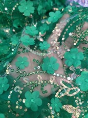 3D Flower Floral Embroidered Lace Emerald Green Fabric By Yard Prom Quinceañera