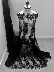 Black 3D Flower Beaded Embroidered Mesh Lace Fabric 50” Wide 1 Yard