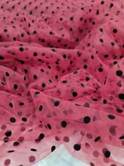 Polka Dot TULLE, Fabric By The Yard Burgundy Tulle Velvet Black Polka-dot
