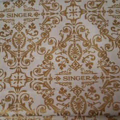 Singer Cotton Fabric Scroll Pattern Gold White Design 15646 1 1/8 Yards Sewing