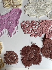 22 applique lot from dresses lace? flowers leaves junk journal scraps snippet