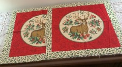 2 Reindeer Ivy Holiday Pillow Panels Cotton Fabric 14 x 14 In Red Green Festive