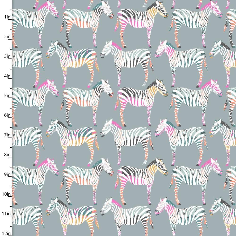 Zebra Dazzle Zebra Row Gray Cotton Fabric
