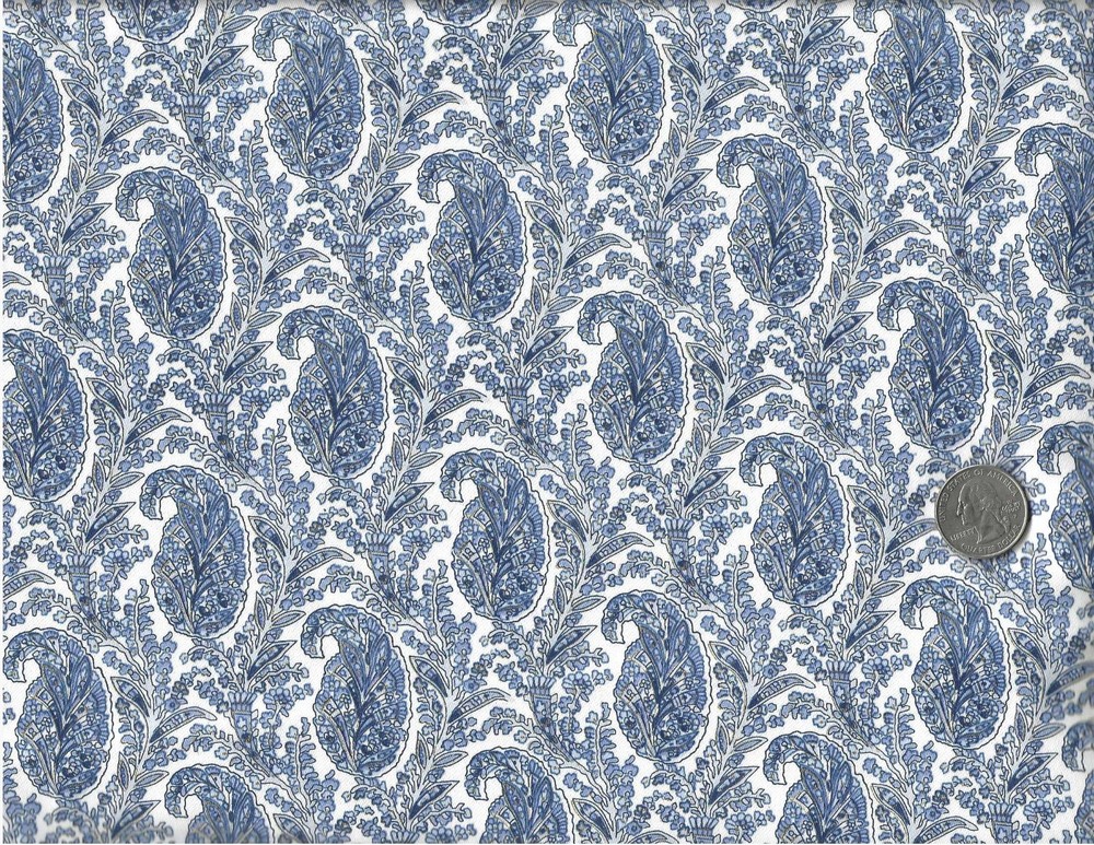 Mill Creek ~ Vtg Blue Paisley Sateen home decor Fabric ~ 3 yds