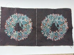 2 Tapestry Pillow Floral Wreath Panels Bow Burgundy 14×14 Throw Pillow
