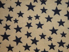 Star Fabric * Scattered Navy Star And Tan Cotton Calico Fabric * Sewing Fabric