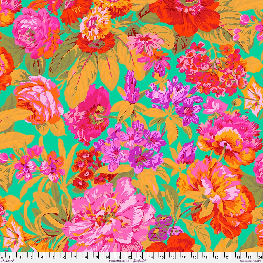 KAFFE FASSETT PHILIP JACOBS VOLUPTUOUS PJ83 GREEN FLORAL COTTON FABRIC 1/2 YD