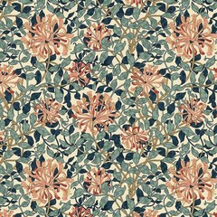 Free Spirit – Original Morris & Co – Honeysuckle – Aqua, Fabric BTY