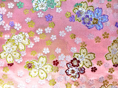 Japanese Kinran Brocade Fabric Sakura 4pcs Set 35×30cm Gold Traditional Kimono