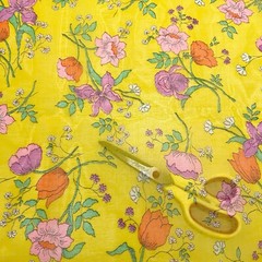 Vintage Florals on Yellow Sheer Voile Fabric by the HALF YARD 18″ x 44″