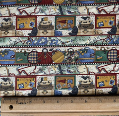 Vintage Travel Themed Fabric By Debbie Mumm For SSI Luggage Maps Blue Cream BTY