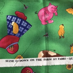 Vtg Sunbonnet Sue Suzie Q on Farm Fabri-Quilt by the yard Cotton Fabric 44″ w