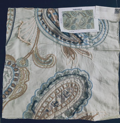 TEXTURE Pari in Aqua 16 1/2 x 17″ Embroidered Paisley Fabric Sample