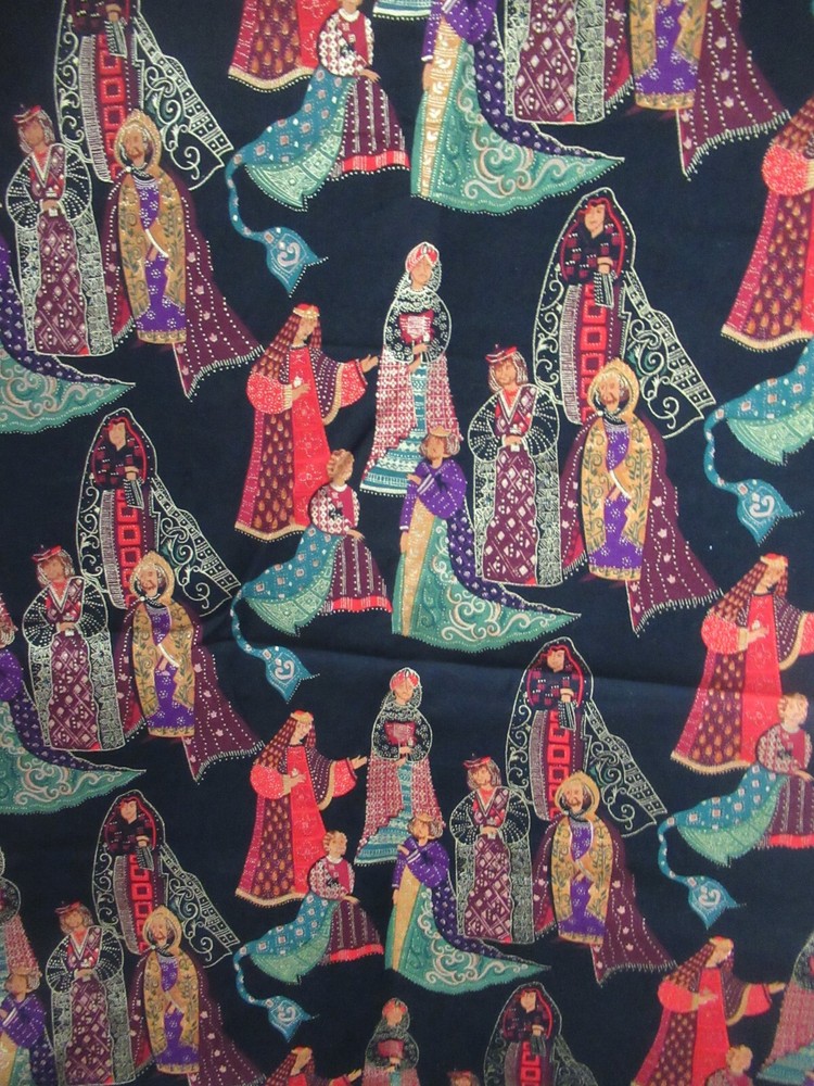 Christmas ROYALITY PEOPLE Gold VTG. Hancock Minnesota Fabric RARE SBTY X