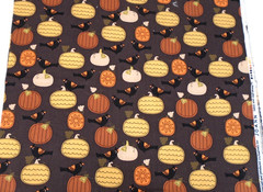 Pumpkin Crow Folk Art on Brown Fall Autumn Cute JoAnn Cotton Fabric 42×35