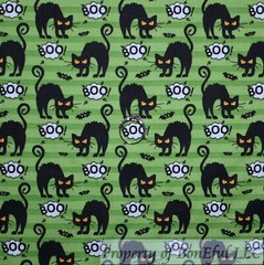 BonEful Fabric FQ Cotton Quilt Green White Black Bat Ghost Halloween Print SALE