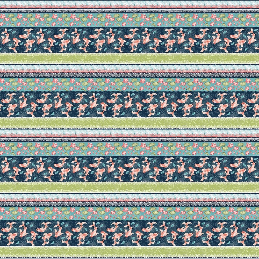 Studio E Koi Garden Border Stripe Multi Fabric By The Yard