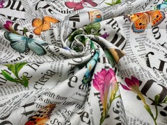 Butterfly & Newspaper Digital Print Fabric Home Decor Curtain Cushion 140cm Wide