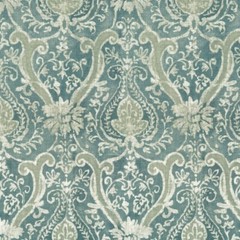 P/K Lifestyles SARASA LAGOON Linen/Rayon Blend Floral Damask Print Fabric