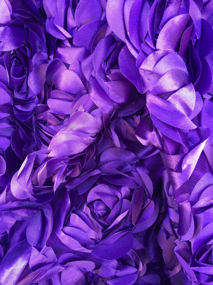 Maci PURPLE 3D Floral Polyester Satin Rosette on Mesh Fabric by the Yard – 10057