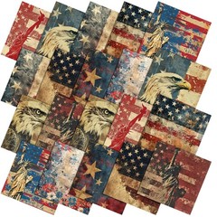 10 Pcs Vintage Patriotic Fabric Bundles 20 x 20 Inch Red Blue White 4th of Ju…