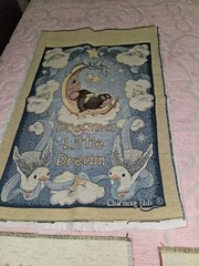 Lot Of 7 VTG Tapestry Fabric Panels Mixed Themes & Sizes Bears, Flowers Etc