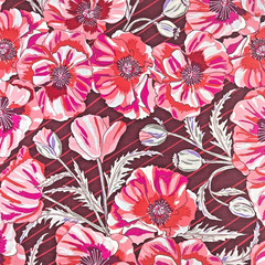 In the Bloom Bright Pink Floral Cotton Fabric Valori Wells OOP 3 Uncut Yds 44″w
