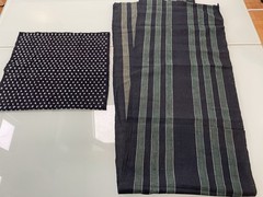 Vintage Japanese Kasuri Fabric Lot Yukinko Snow Indigo Green Striped Boro Craft
