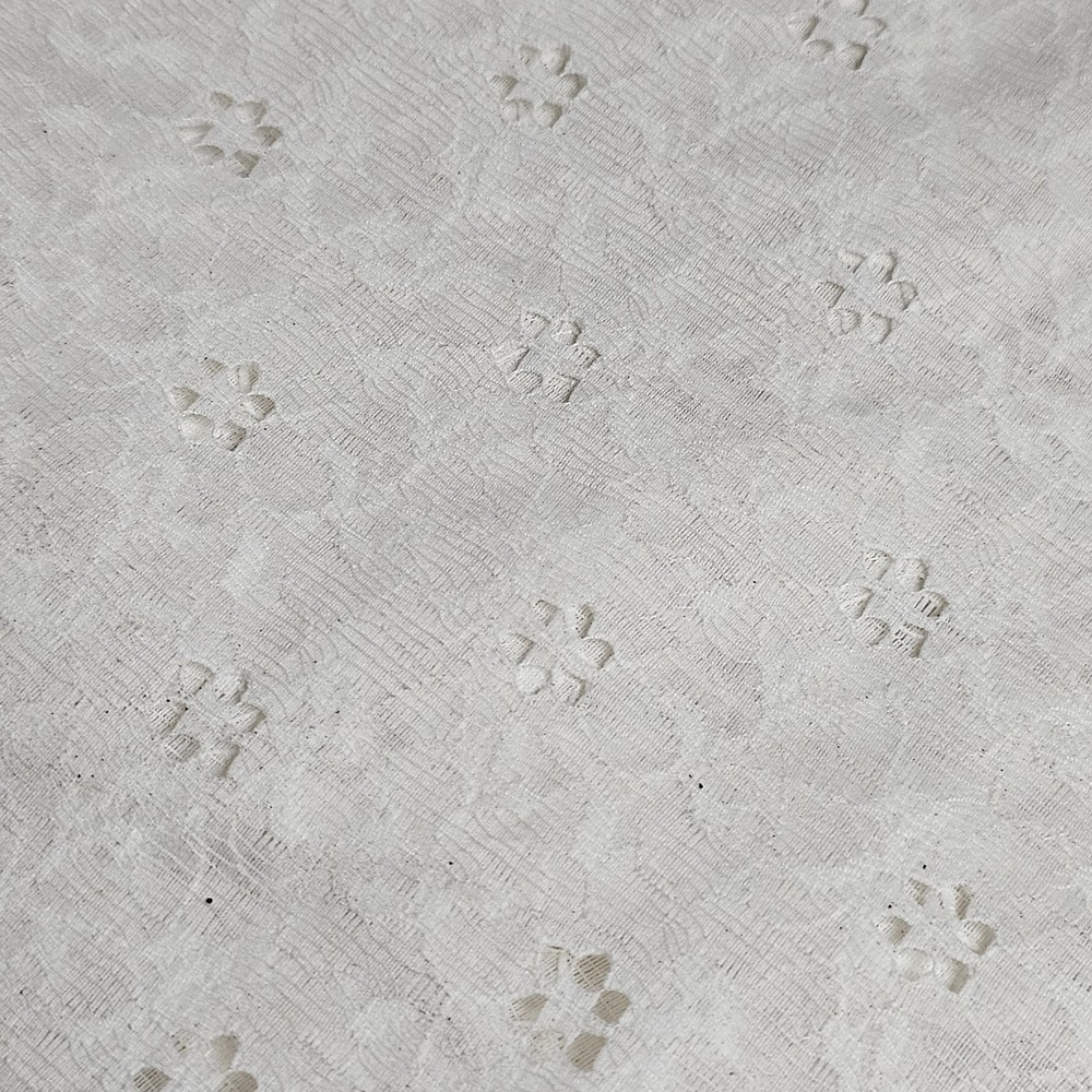 32″Wx 3 Yards Fabric Ivory Embroidered Off-White Eyelet Lace Cotton Blend Floral
