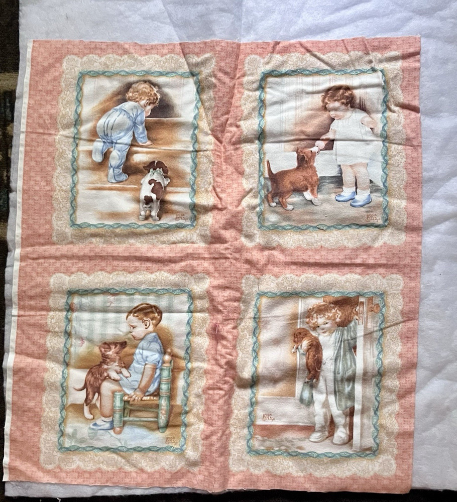 VTG Bessie Pease Gutmann Flannel Panel Four 10”x12” w/ Poly Batting 21½” x23½”