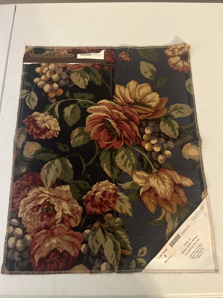 Century Upholstery Fabric Sample Cotton/linen Navy 20185 Grapes Floral