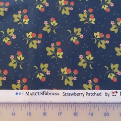 Yard ~ Tossed Strawberries On Navy Blue by Marcus $3.99 Ships ANY Amount Fabric
