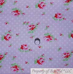 BonEful Fabric FQ Cotton Quilt Pink White Rose*bud Flower Polka Dot Lace Antique